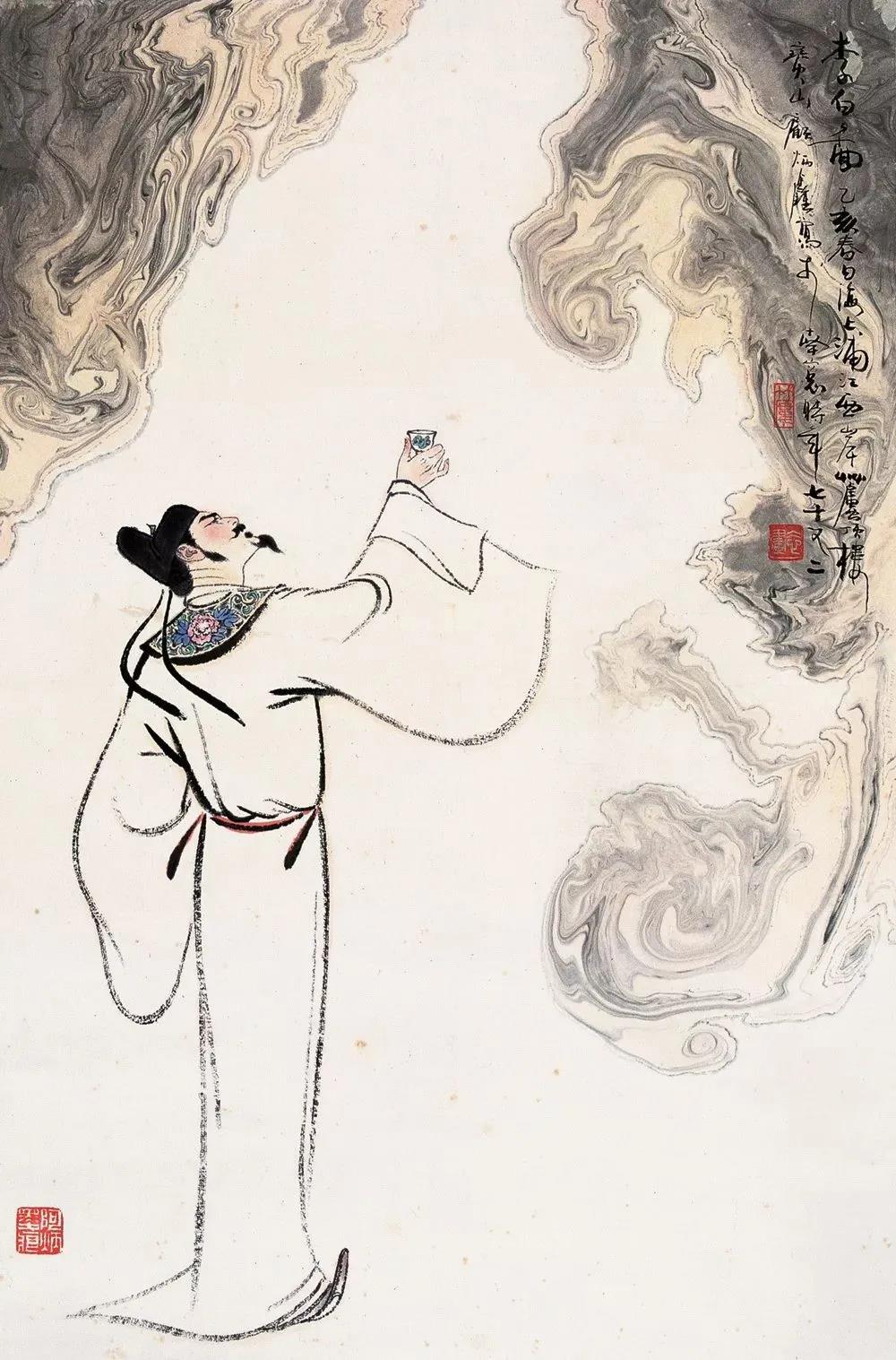 ▲“詩仙”李白勸自己喝酒：“舉杯邀明月，對飲成三人”。（圖片來源：三聯(lián)生活周刊）